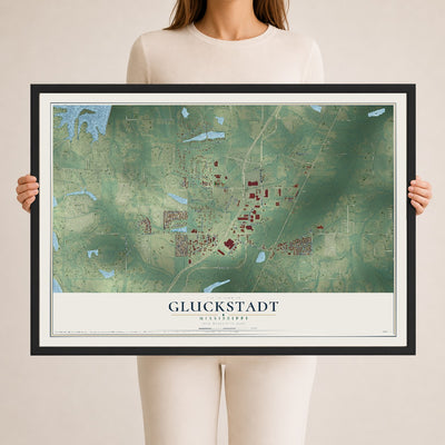 Map of Gluckstadt, Mississippi, 24 x 36 inch print in a black wood frame