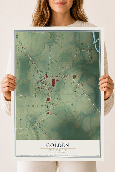 Map of Golden, Mississippi, 18 x 24 inch unframed archival matte print