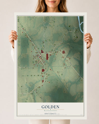 Map of Golden, Mississippi, 24 x 36 inch unframed archival matte print