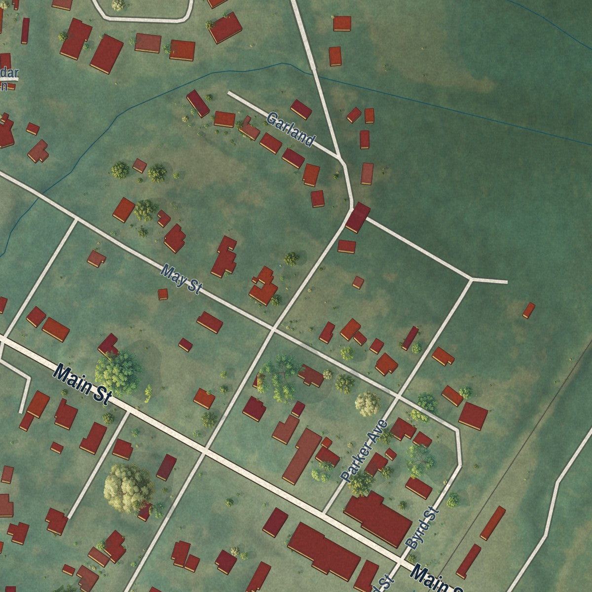 Second close-up of the map of Goodman, Mississippi print showing more streets and buildings