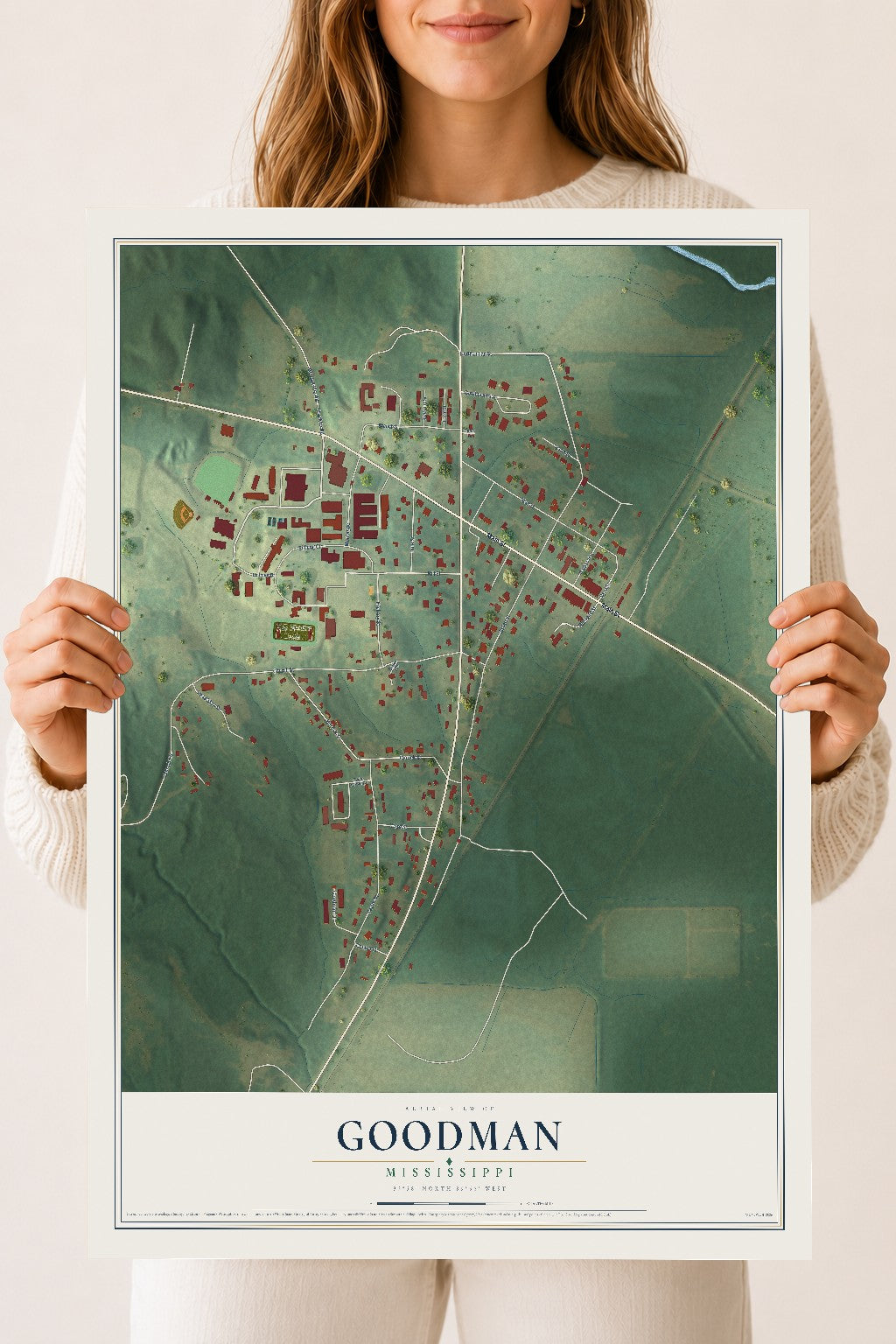 Map of Goodman, Mississippi, 18 x 24 inch unframed archival matte print