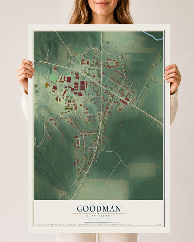 Map of Goodman, Mississippi, 24 x 36 inch unframed archival matte print