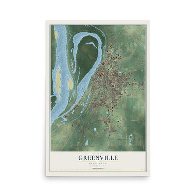 Map of Greenville, Mississippi, 12 x 18 inch unframed archival matte print