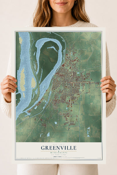 Map of Greenville, Mississippi, 18 x 24 inch unframed archival matte print