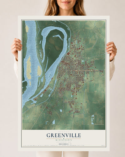 Map of Greenville, Mississippi, 24 x 36 inch unframed archival matte print