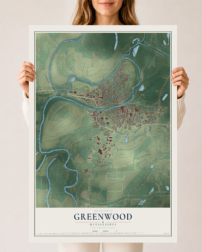 Map of Greenwood, Mississippi, 24 x 36 inch unframed archival matte print