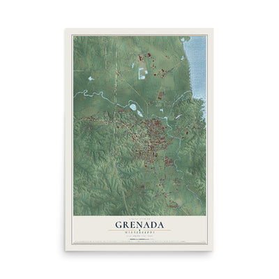 Map of Grenada, Mississippi, 12 x 18 inch unframed archival matte print