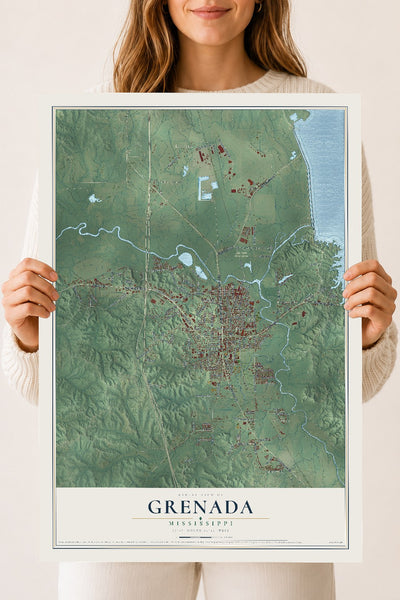 Map of Grenada, Mississippi, 18 x 24 inch unframed archival matte print