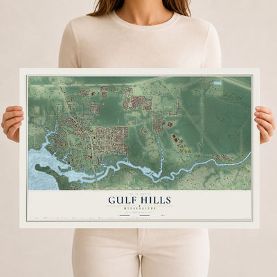 Map of Gulf Hills, Mississippi, 12 x 18 inch unframed archival matte print