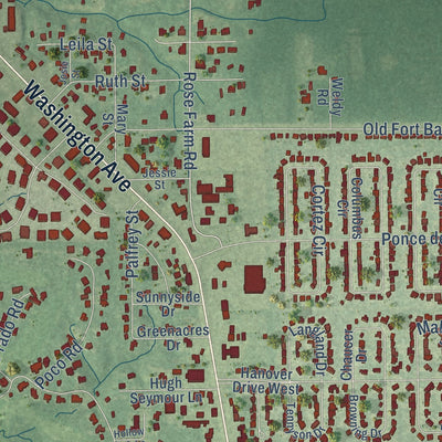 Close-up of the map of Gulf Hills, Mississippi print showing street and building detail