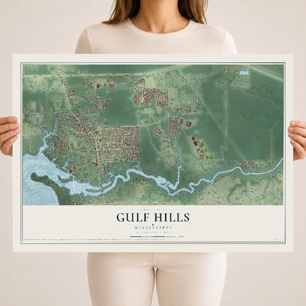Map of Gulf Hills, Mississippi, 18 x 24 inch unframed archival matte print
