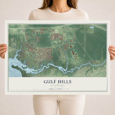 Map of Gulf Hills, Mississippi, 18 x 24 inch unframed archival matte print