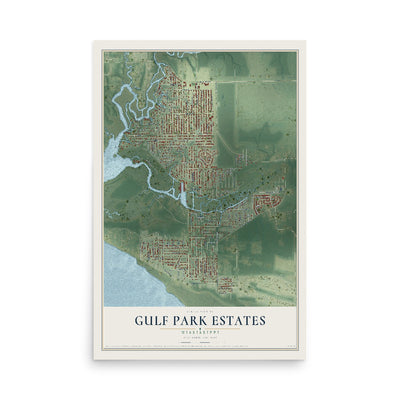 Map of Gulf Park Estates, Mississippi, 12 x 18 inch unframed archival matte print