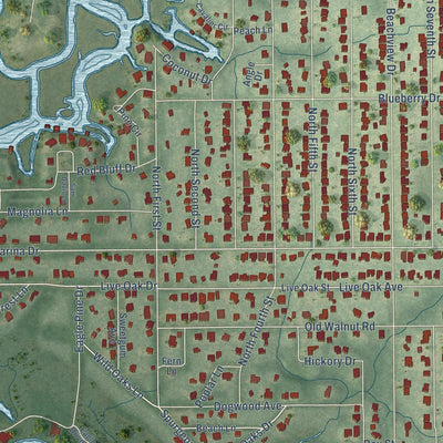 Close-up of the map of Gulf Park Estates, Mississippi print showing street and building detail