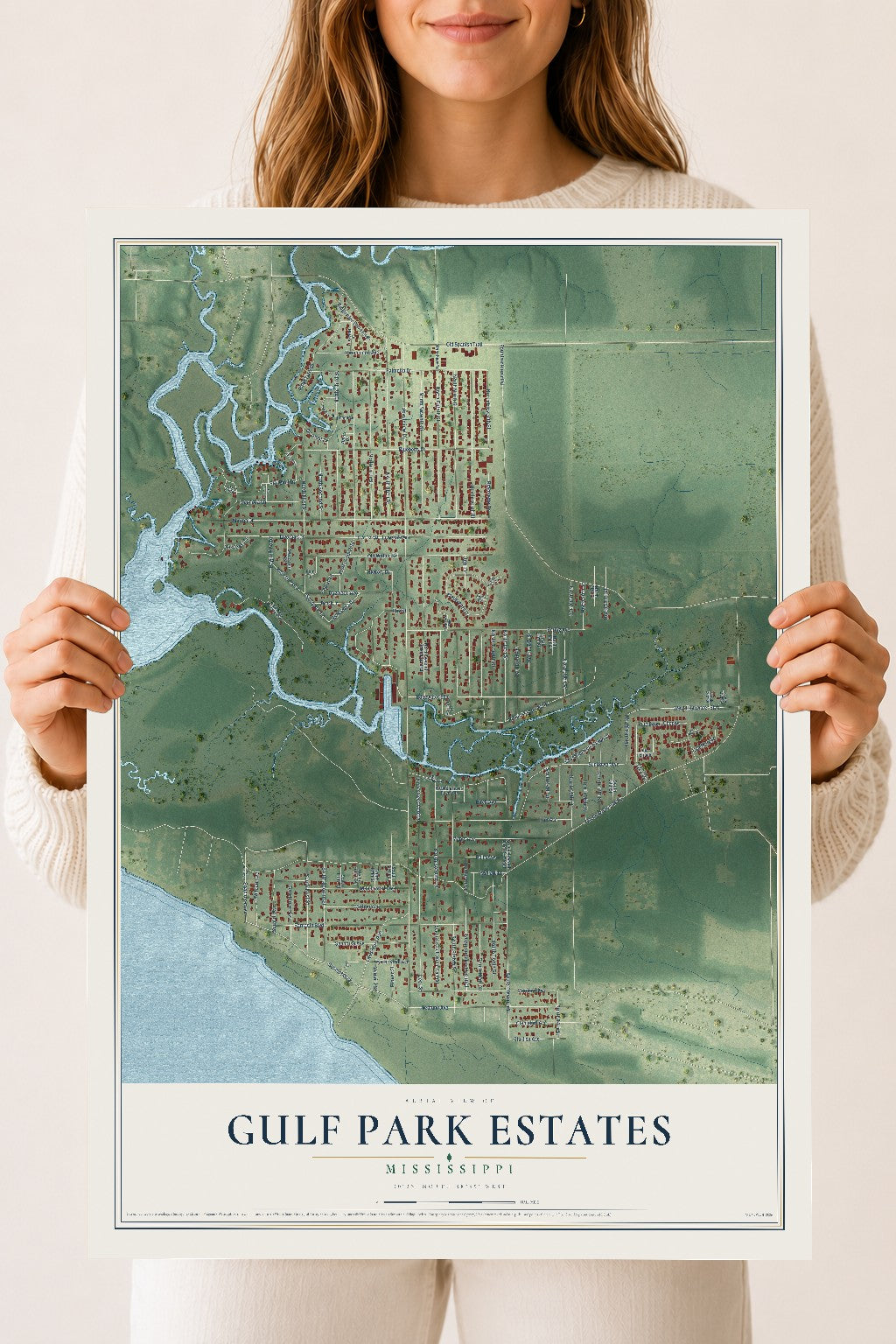 Map of Gulf Park Estates, Mississippi, 18 x 24 inch unframed archival matte print
