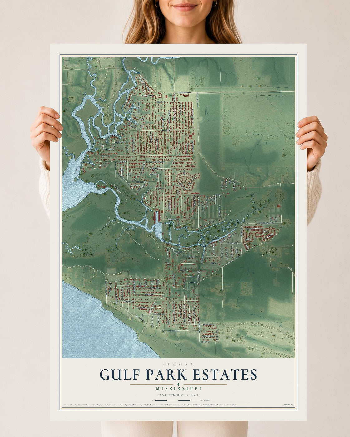 Map of Gulf Park Estates, Mississippi, 24 x 36 inch unframed archival matte print