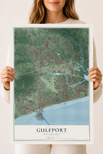 Map of Gulfport, Mississippi, 18 x 24 inch unframed archival matte print