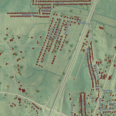 Close-up of the map of Guntown, Mississippi print showing street and building detail