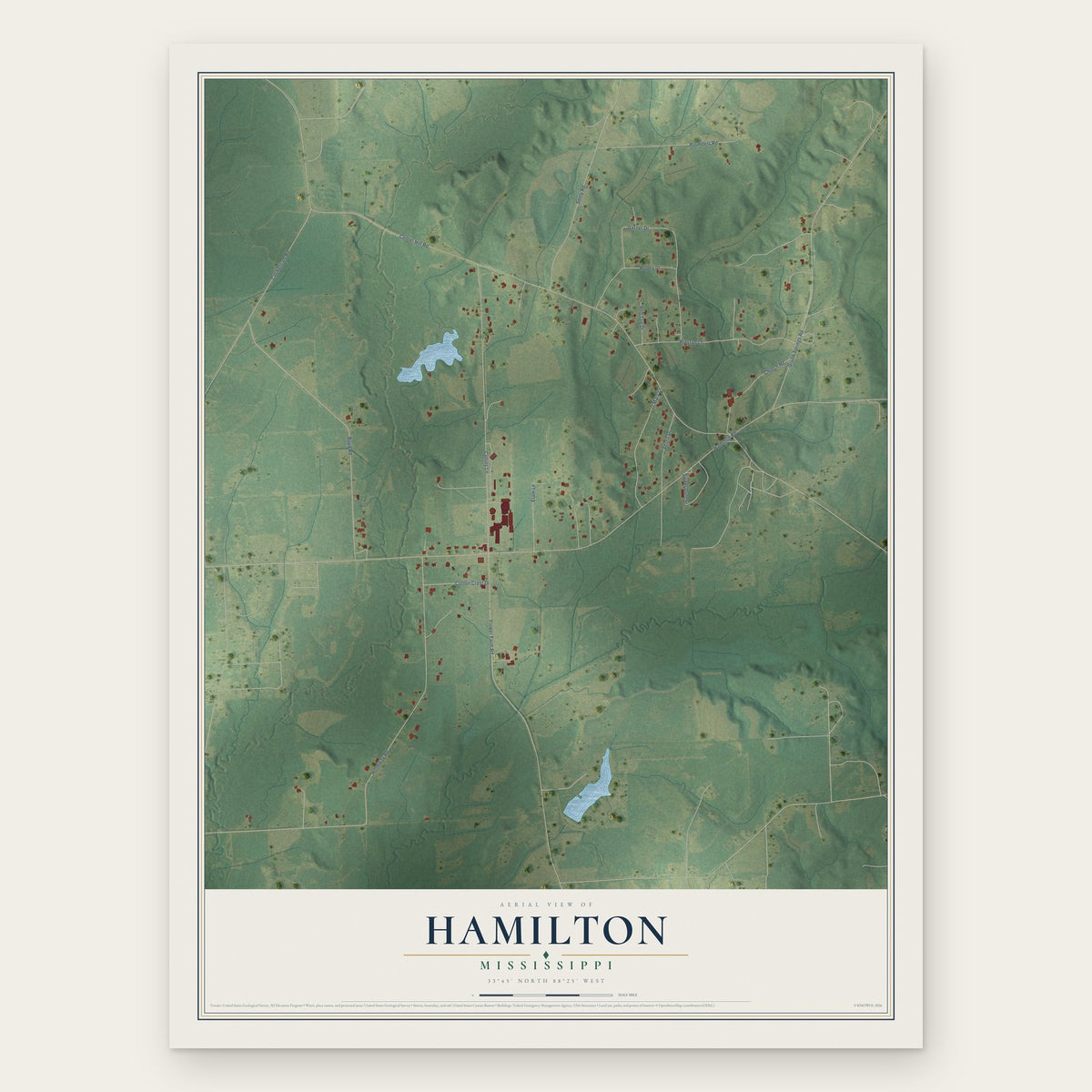 Hamilton, Mississippi map print, the full design