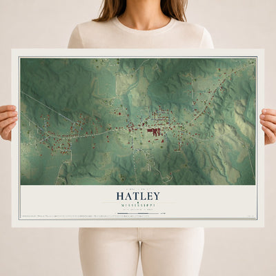 Map of Hatley, Mississippi, 18 x 24 inch unframed archival matte print