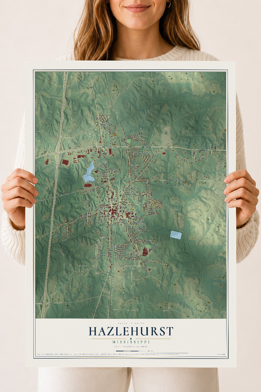 Map of Hazlehurst, Mississippi, 18 x 24 inch unframed archival matte print