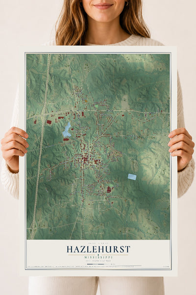 Map of Hazlehurst, Mississippi, 18 x 24 inch unframed archival matte print