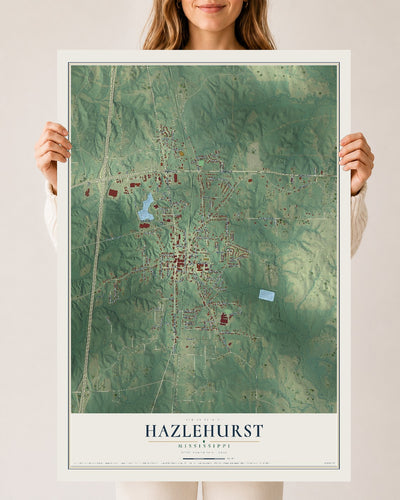 Map of Hazlehurst, Mississippi, 24 x 36 inch unframed archival matte print
