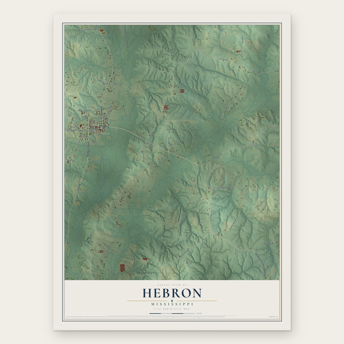 Hebron, Mississippi map print, the full design
