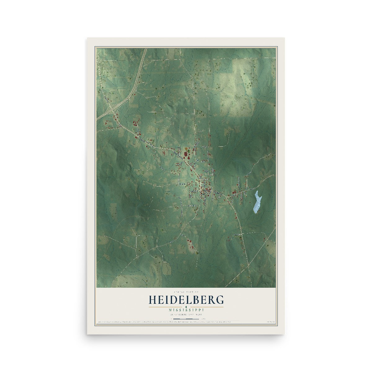Map of Heidelberg, Mississippi, 12 x 18 inch unframed archival matte print