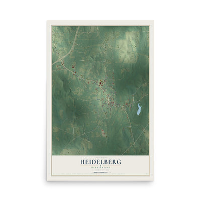 Map of Heidelberg, Mississippi, 12 x 18 inch unframed archival matte print