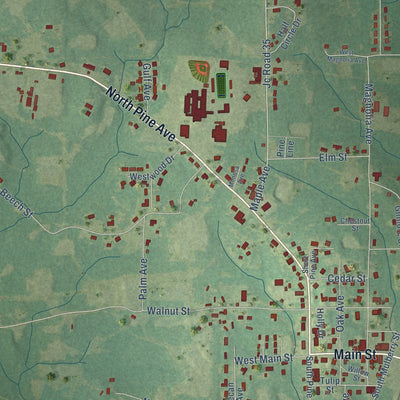 Close-up of the map of Heidelberg, Mississippi print showing street and building detail