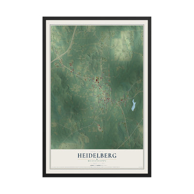 Map of Heidelberg, Mississippi, 12 x 18 inch print in a black wood frame