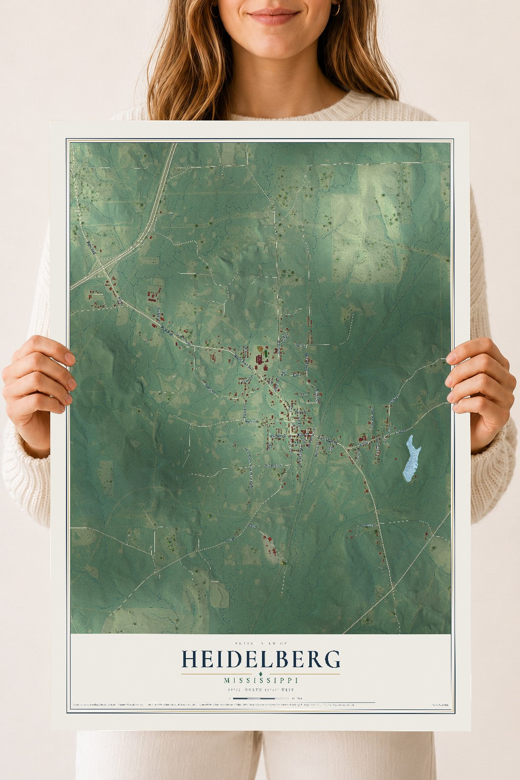 Map of Heidelberg, Mississippi, 18 x 24 inch unframed archival matte print