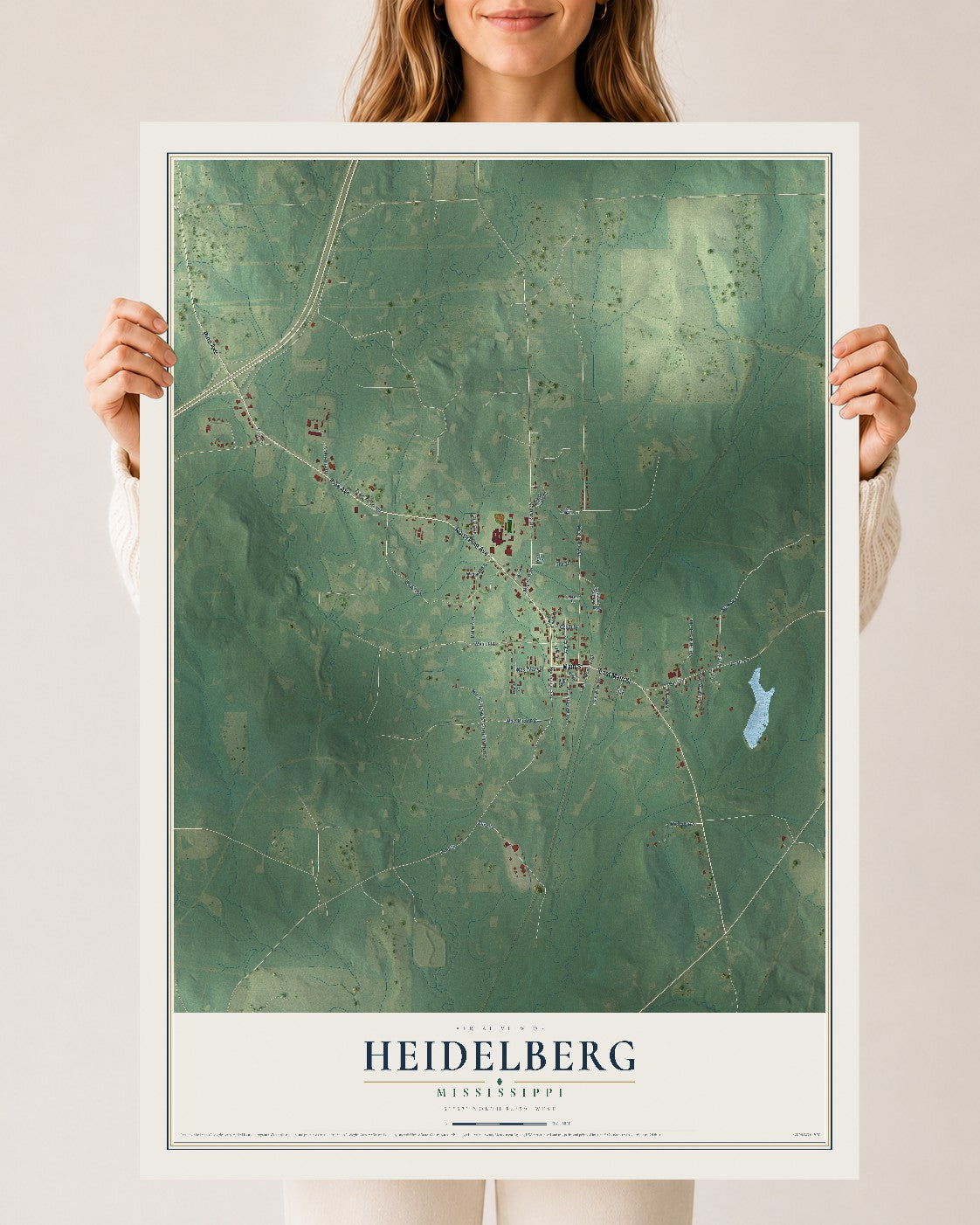 Map of Heidelberg, Mississippi, 24 x 36 inch unframed archival matte print