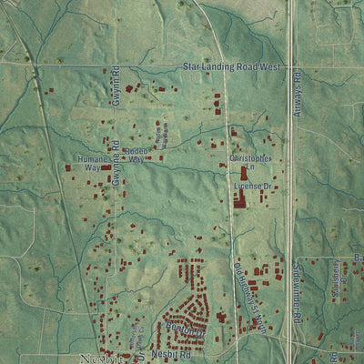 Second close-up of the map of Hernando, Mississippi print showing more streets and buildings