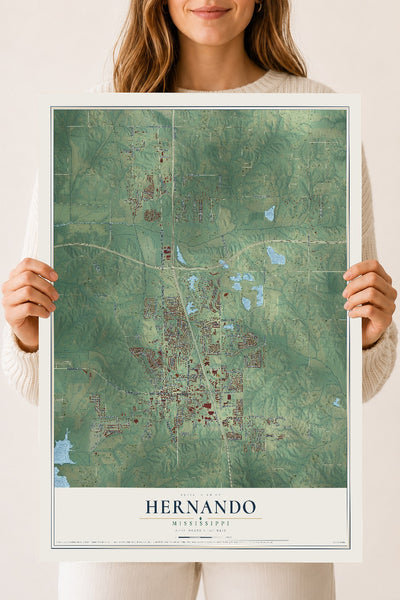 Map of Hernando, Mississippi, 18 x 24 inch unframed archival matte print