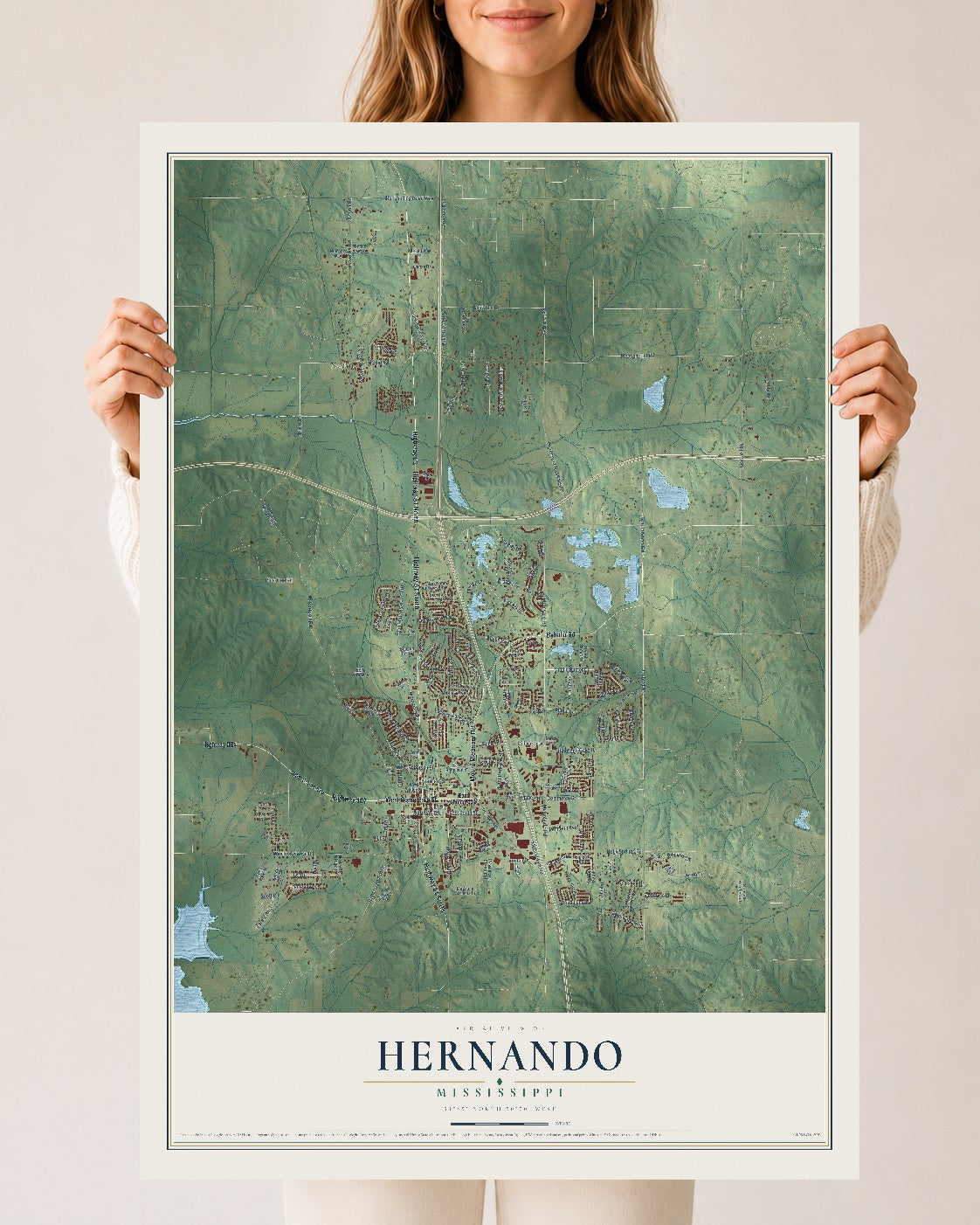 Map of Hernando, Mississippi, 24 x 36 inch unframed archival matte print