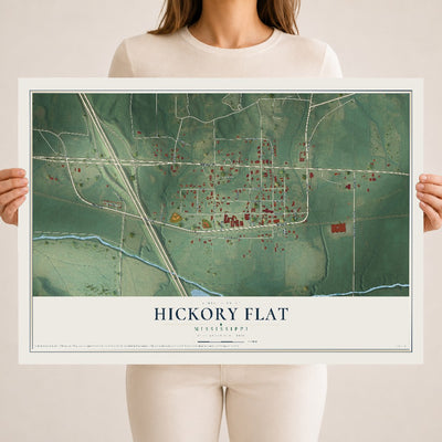 Map of Hickory Flat, Mississippi, 18 x 24 inch unframed archival matte print