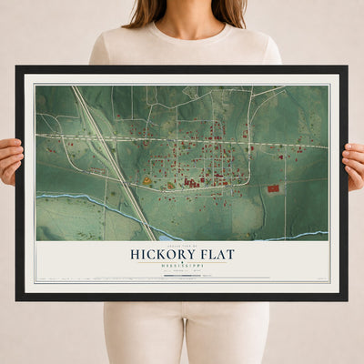 Map of Hickory Flat, Mississippi, 18 x 24 inch print in a black wood frame