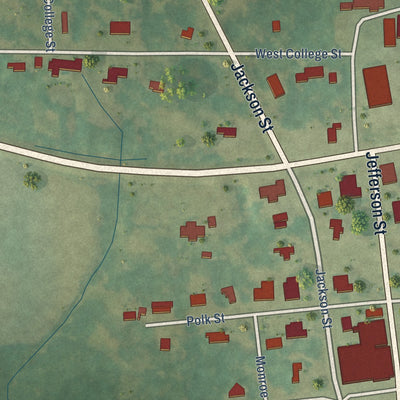 Close-up of the map of Hickory, Mississippi print showing street and building detail