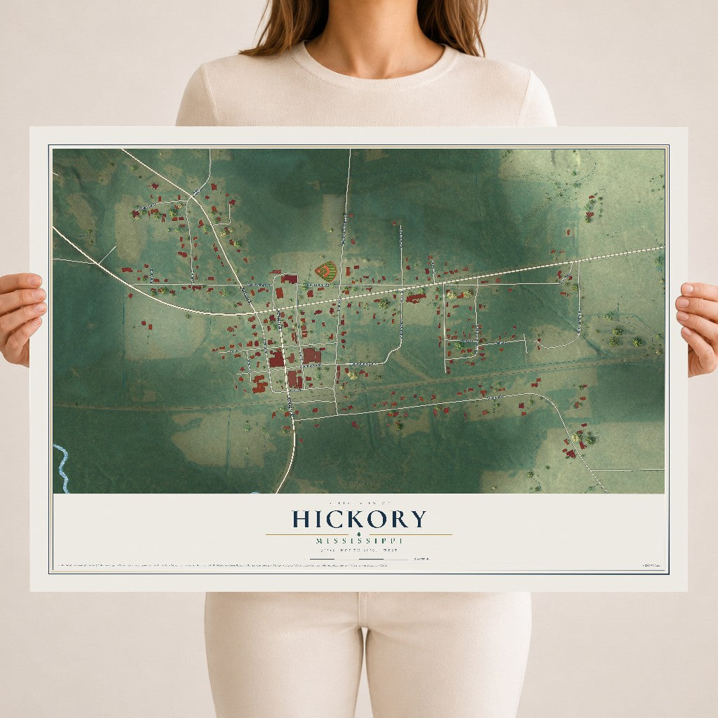 Map of Hickory, Mississippi, 18 x 24 inch unframed archival matte print