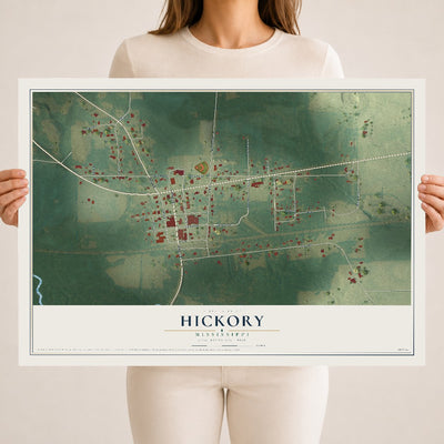 Map of Hickory, Mississippi, 18 x 24 inch unframed archival matte print