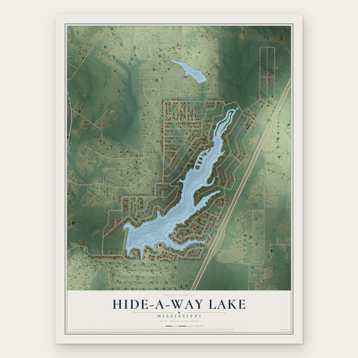 Hide-A-Way Lake, Mississippi map print, the full design