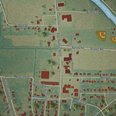 Second close-up of the map of Hollandale, Mississippi print showing more streets and buildings