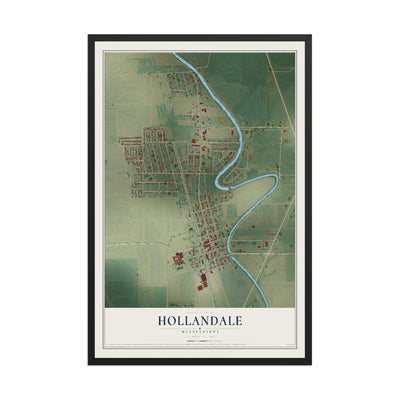 Map of Hollandale, Mississippi, 12 x 18 inch print in a black wood frame