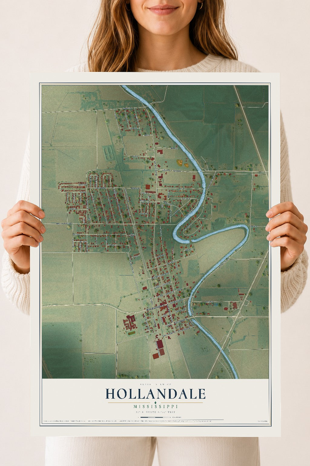 Map of Hollandale, Mississippi, 18 x 24 inch unframed archival matte print