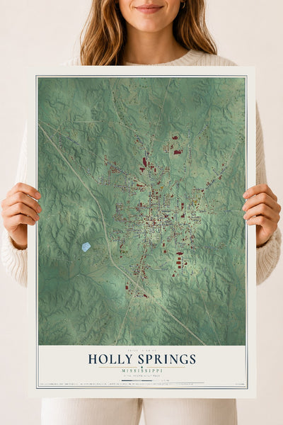 Map of Holly Springs, Mississippi, 18 x 24 inch unframed archival matte print