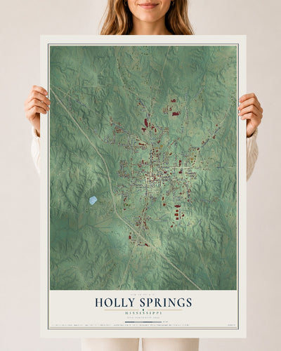 Map of Holly Springs, Mississippi, 24 x 36 inch unframed archival matte print