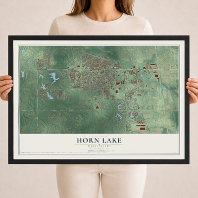 Map of Horn Lake, Mississippi, 18 x 24 inch print in a black wood frame