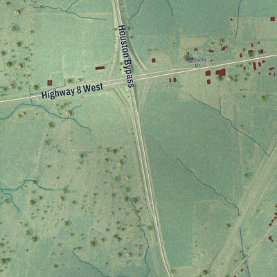 Second close-up of the map of Houston, Mississippi print showing more streets and buildings